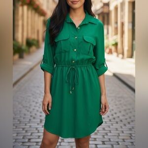 great shape🎉 MPH Collection, Emerald green buttoned belted dress, size S or 4